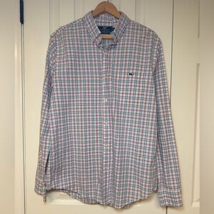 Vineyard Vines Slim Fit Tucker Shirt Plaid Blue Pink Button Down Cotton Preppy